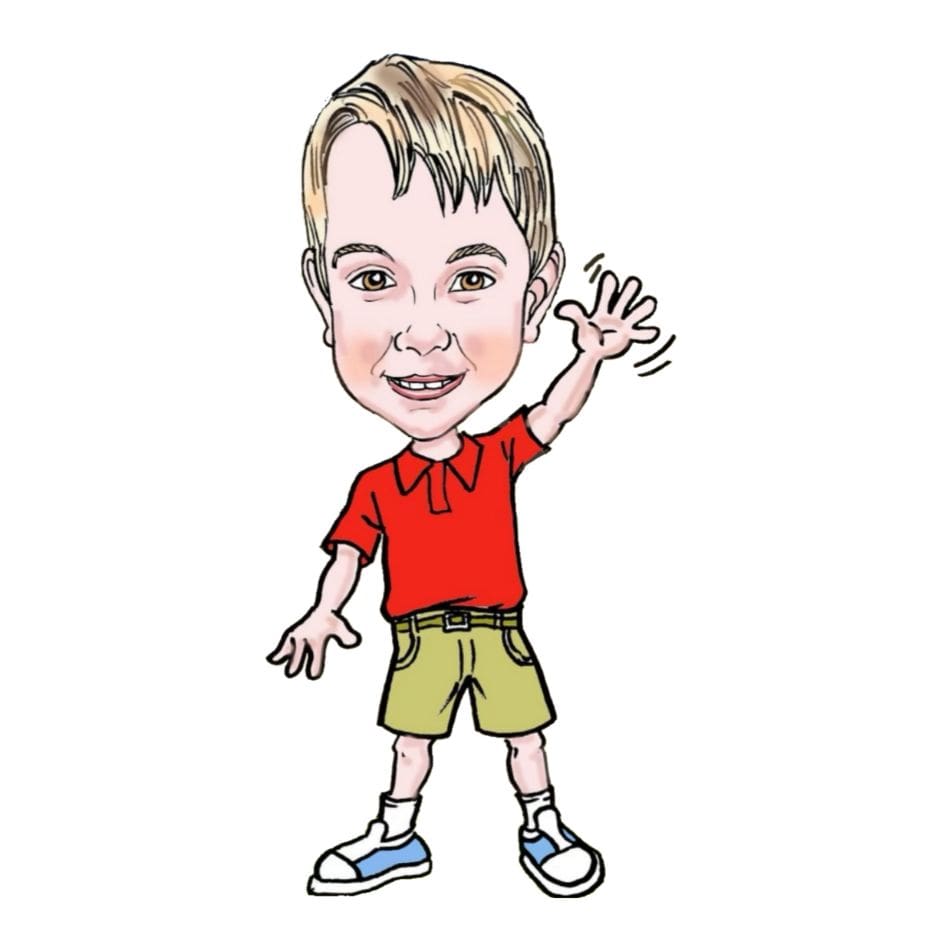 A cartoon of a boy waving